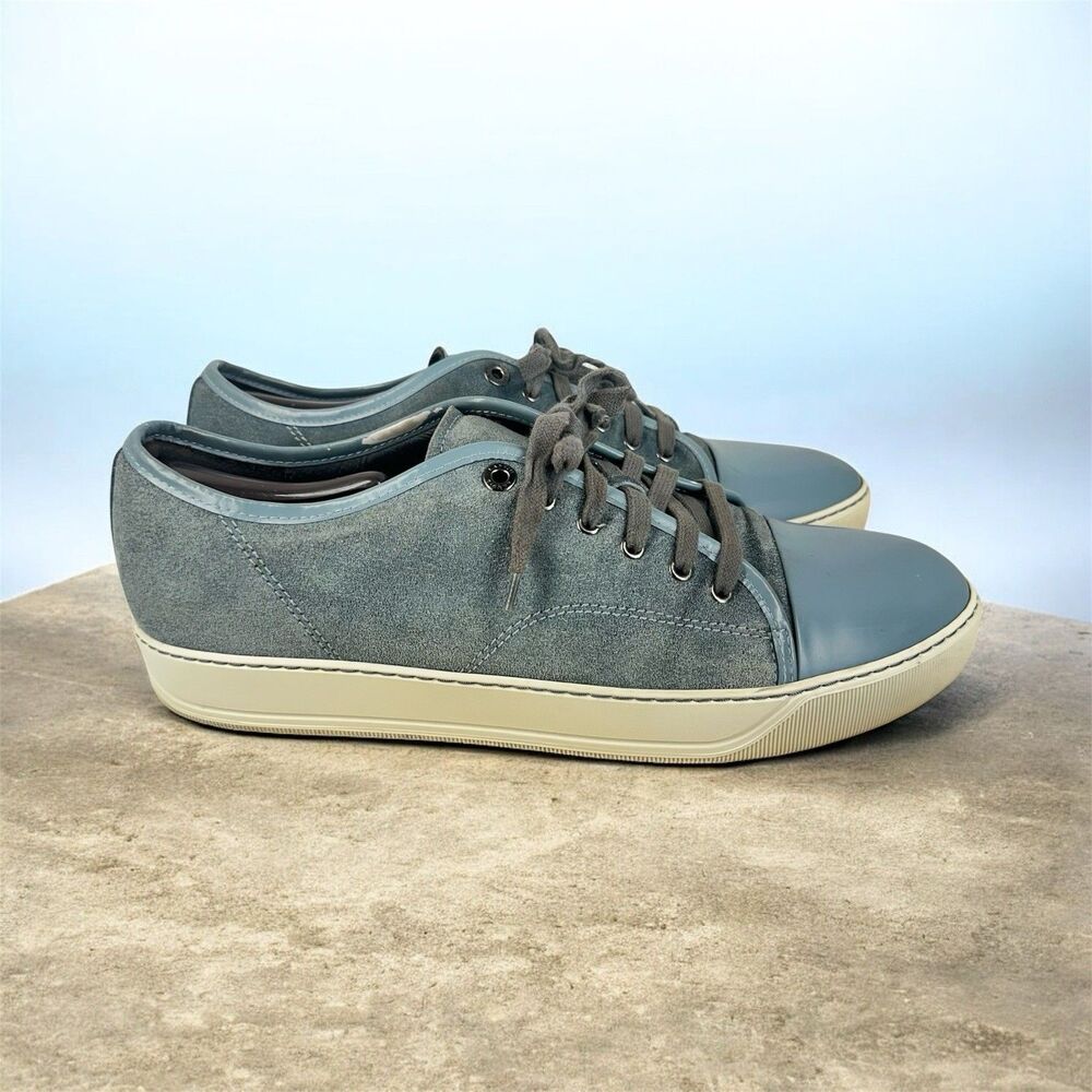 Lanvin DBB1 Suede And Patent Leather Sneakers Shoes Men's UK12/US13 Toe Cap Gray